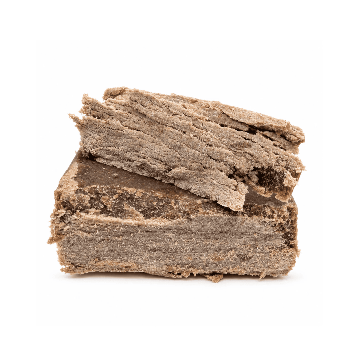 Deux morceaux de résine 4x filtrée 40 % NL-1 empilés sur fond blanc, avec leur texture intérieure visible.
