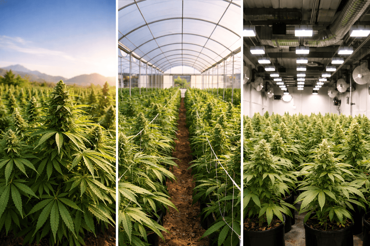 Cultures de CBD Outdoor, Greenhouse et Indoor comparées