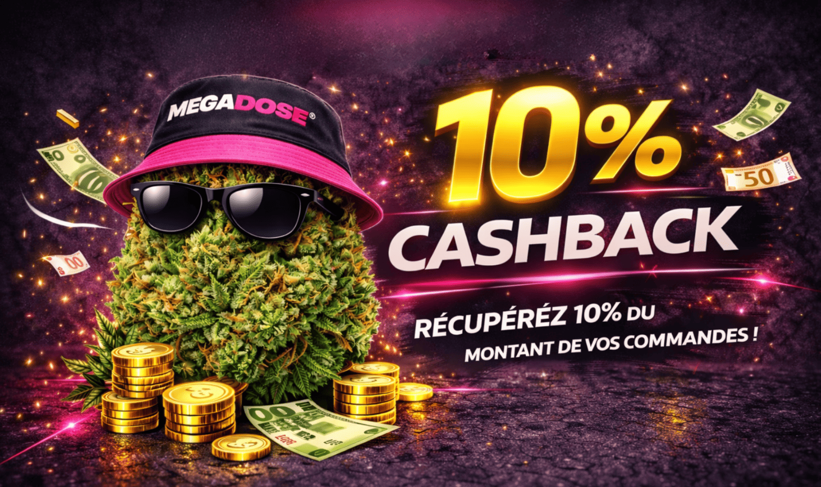 Bannière cashback : 10% de cashback récupéré sur le montant de ta commande
